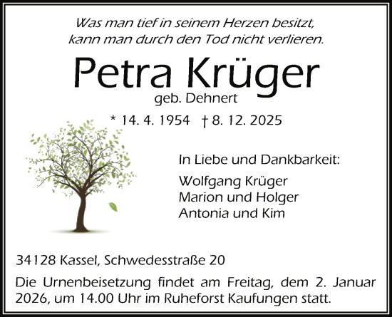 Traueranzeige von Petra Krüger von HNA