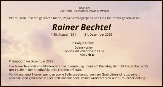 Traueranzeige von Rainer Bechtel von HNA
