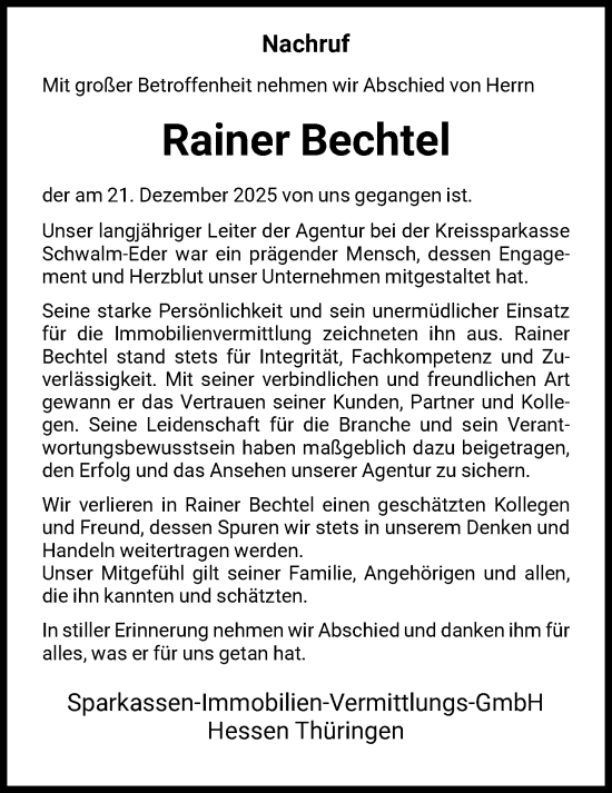 Traueranzeige von Rainer Bechtel von HNAHNAHNA