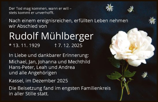 Traueranzeige von Rudolf Mühlberger von HNAHNA