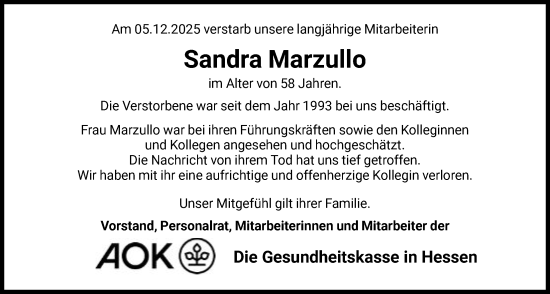 Traueranzeige von Sandra Marzullo von HNAHNA