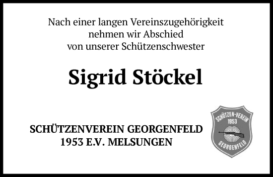 Traueranzeige von Sigrid Stöckel von HNA