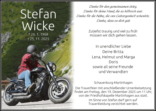 Traueranzeige von Stefan Wicke von HNA