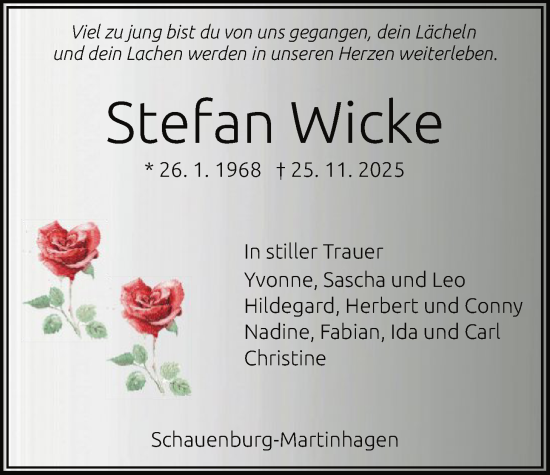 Traueranzeige von Stefan Wicke von HNA