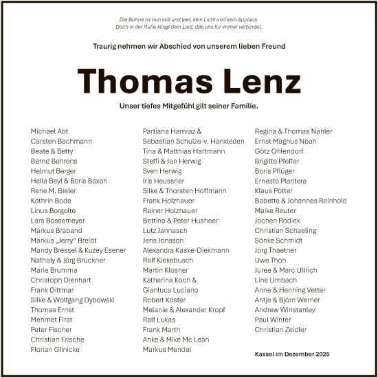 Traueranzeige von Thomas Lenz von HNA