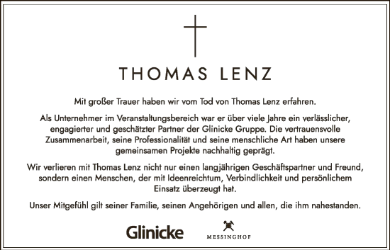 Traueranzeige von Thomas Lenz von HNA