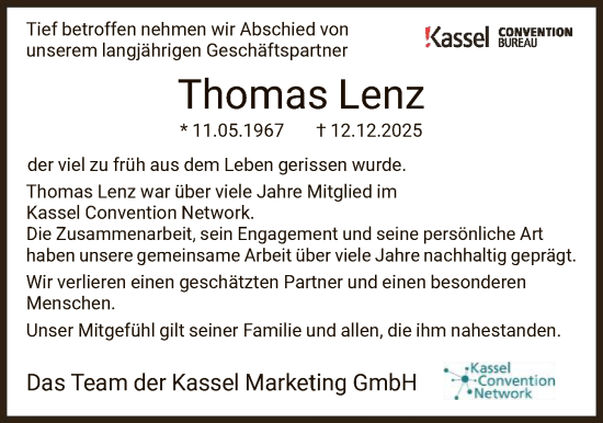 Traueranzeige von Thomas Lenz von HNA
