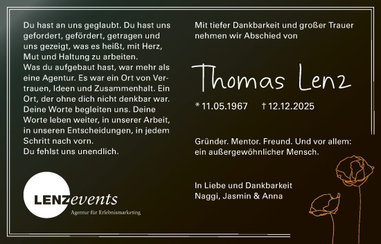 Traueranzeige von Thomas Lenz von HNA