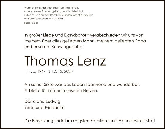 Traueranzeige von Thomas Lenz von HNA