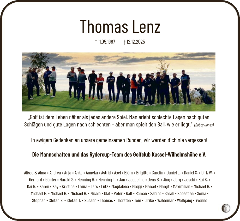  Traueranzeige für Thomas Lenz vom 20.12.2025 aus HNA