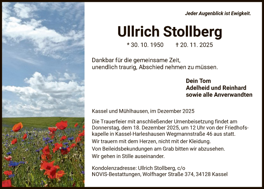  Traueranzeige für Ullrich Stollberg vom 13.12.2025 aus HNA