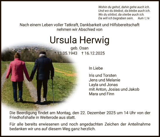 Traueranzeige von Ursula Herwig von HNA