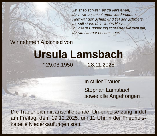 Traueranzeige von Ursula Lamsbach von HNA