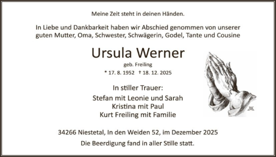 Traueranzeige von Ursula Werner von HNA