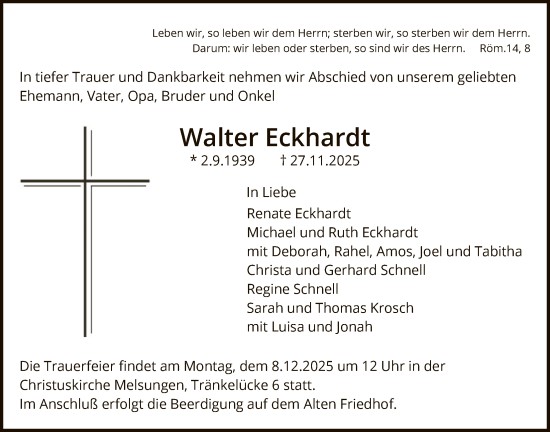 Traueranzeige von Walter Eckhardt von HNA