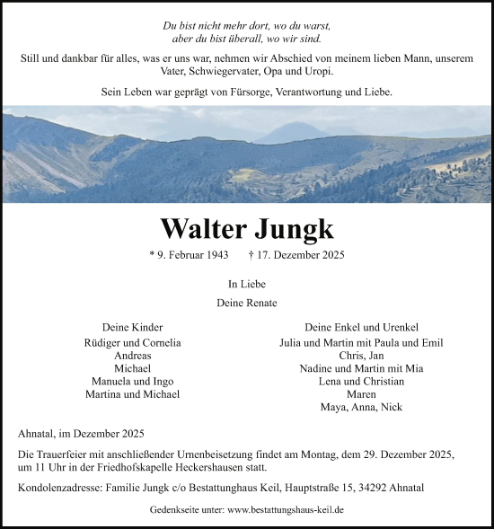 Traueranzeige von Walter Jungk von HNAHNA