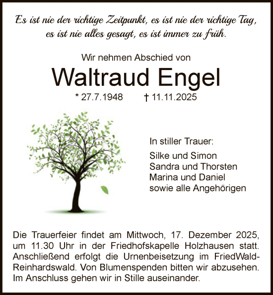 Traueranzeige von Waltraud Engel von HNA