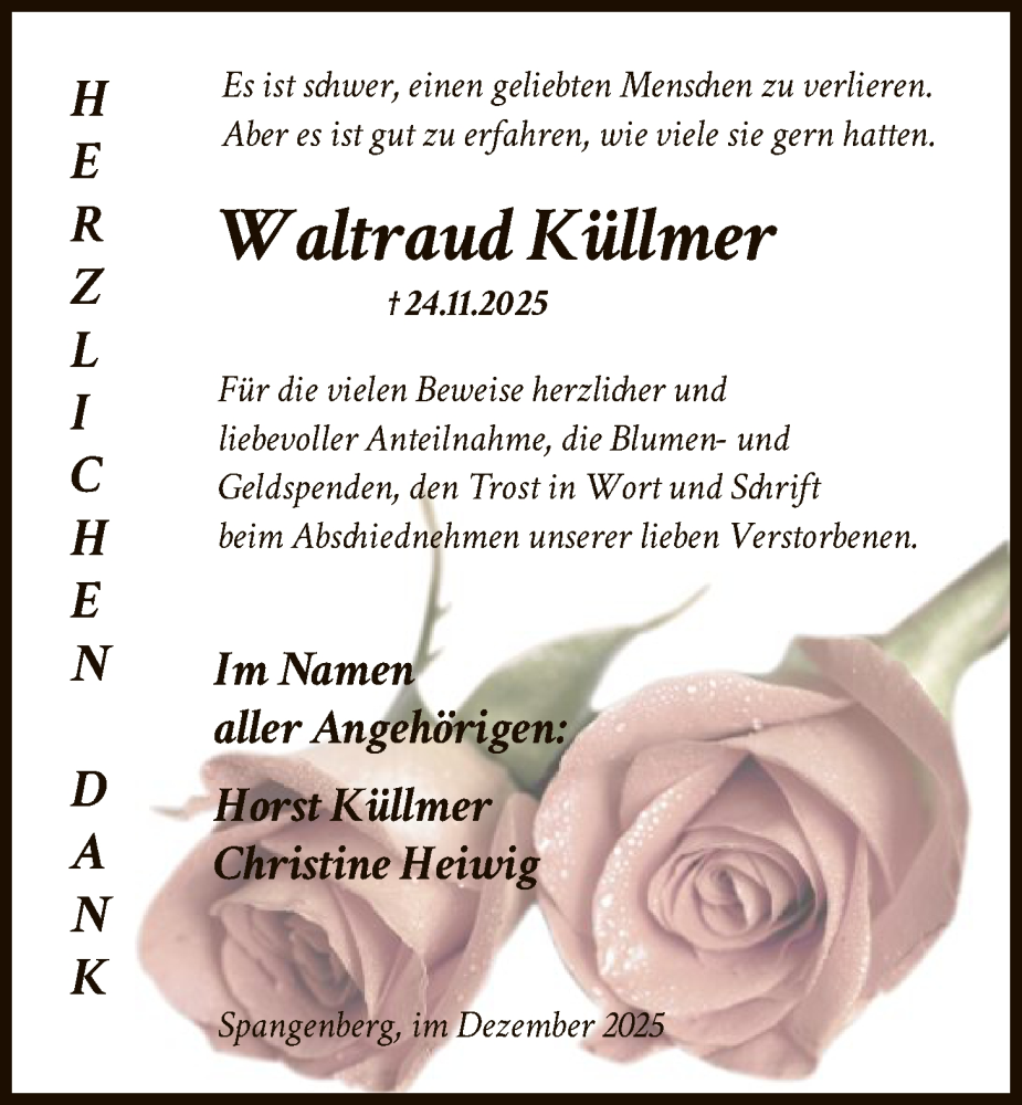  Traueranzeige für Waltraud Küllmer vom 20.12.2025 aus HNA