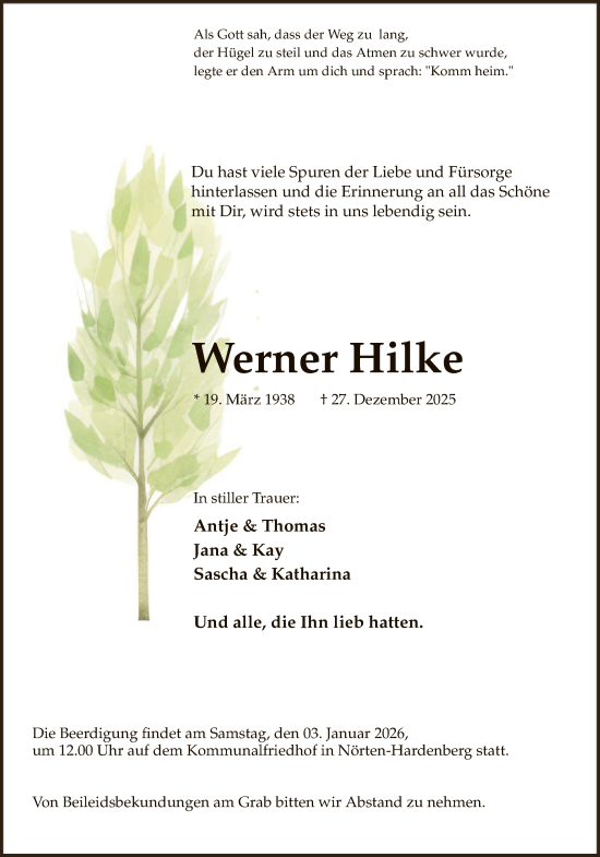 Traueranzeige von Werner Hilke von HNA