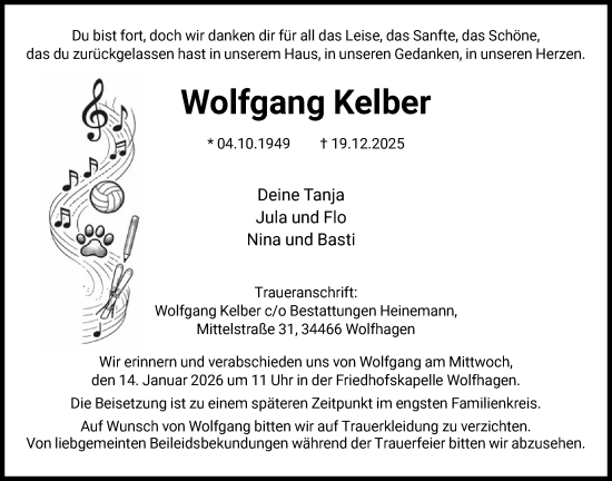 Traueranzeige von Wolfgang Kelber von HNA