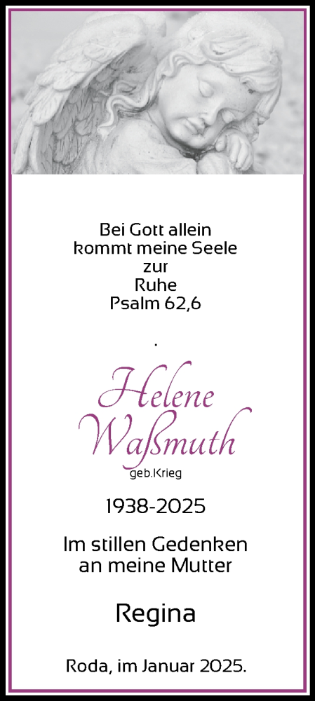 Traueranzeige von Helene Waßmuth von HNA