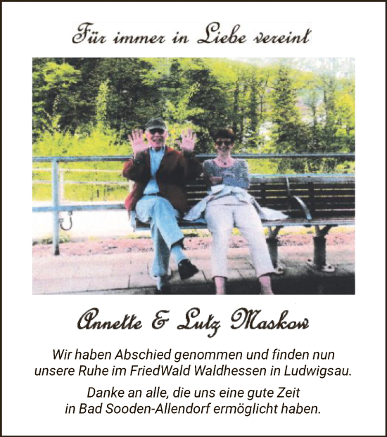 Traueranzeige von Anette und Lutz Maskow von HNA
