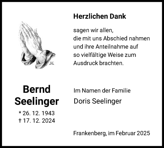 Traueranzeige von Bernd Seelinger von HNA