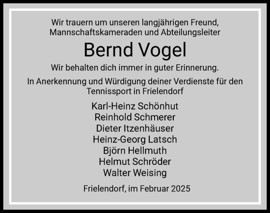 Traueranzeige von Bernd Vogel von HNA