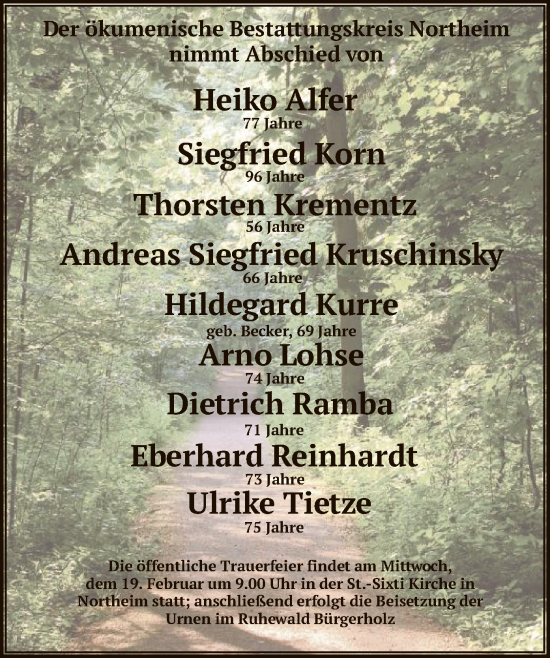 Traueranzeige von Bestattungen vom 15.02.2025 von HNA