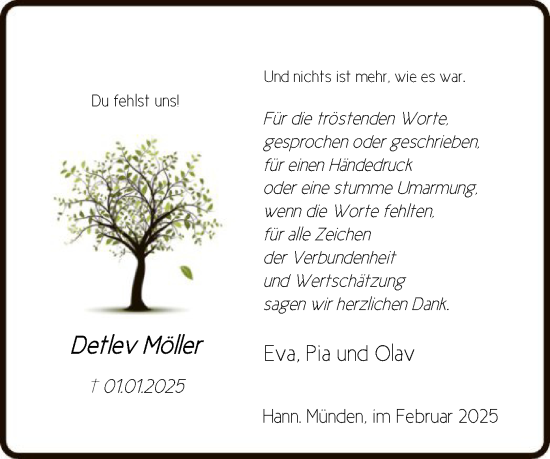 Traueranzeige von Detlev Möller von HNA