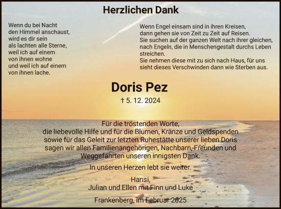 Traueranzeige von Doris Pez von HNA