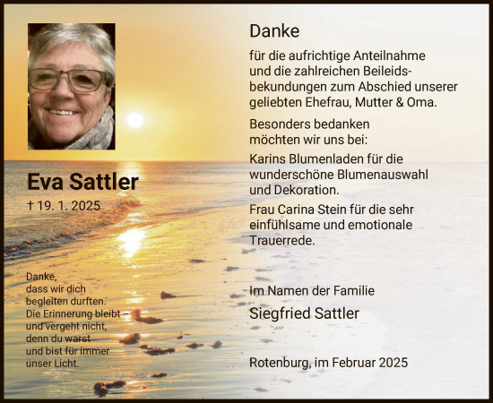 Traueranzeige von Eva Sattler von HNA