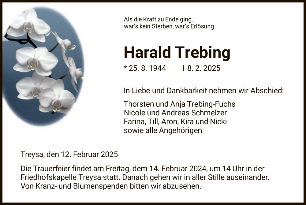  Traueranzeige für Harald Trebing vom 12.02.2025 aus HNA