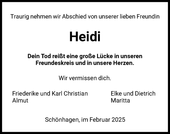Traueranzeige von Heidi  von HNA