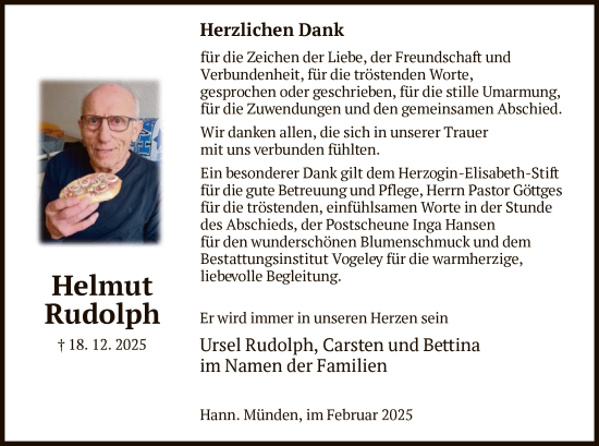 Traueranzeige von Helmut Rudolph von HNA
