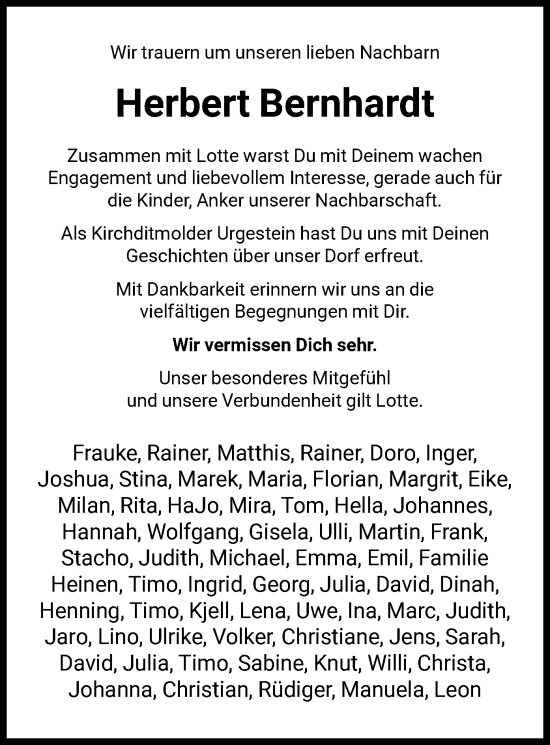 Traueranzeige von Herbert Bernhardt von HNA