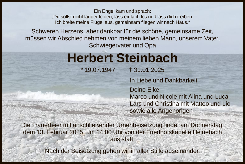  Traueranzeige für Herbert Steinbach vom 08.02.2025 aus HNA