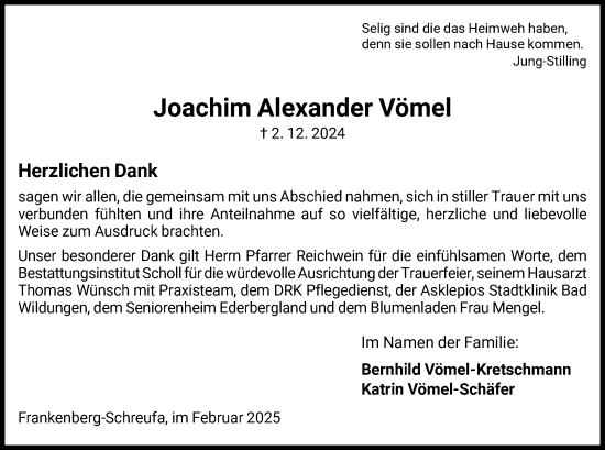 Traueranzeige von Joachim Alexander Vömel von HNA
