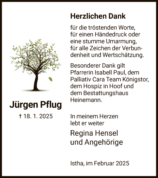 Traueranzeige von Jürgen Pflug von HNA