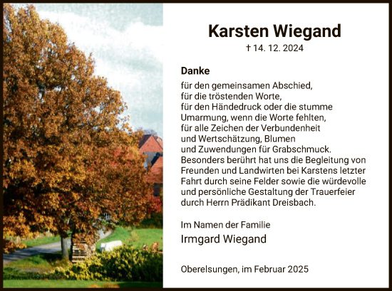 Traueranzeige von Karsten Wiegand von HNA