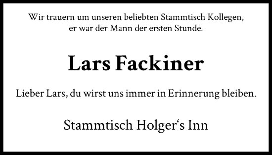 Traueranzeige von Lars Fackiner von HNA