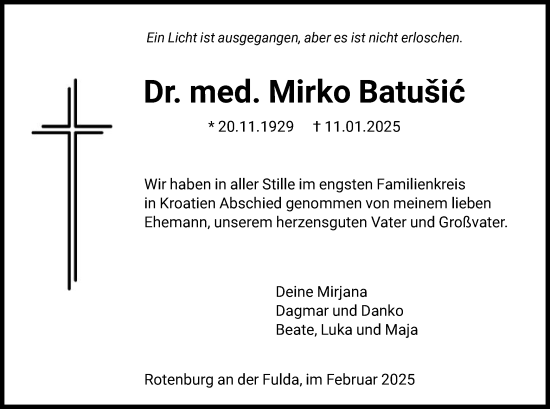 Traueranzeige von Mirko Batusic von HNA