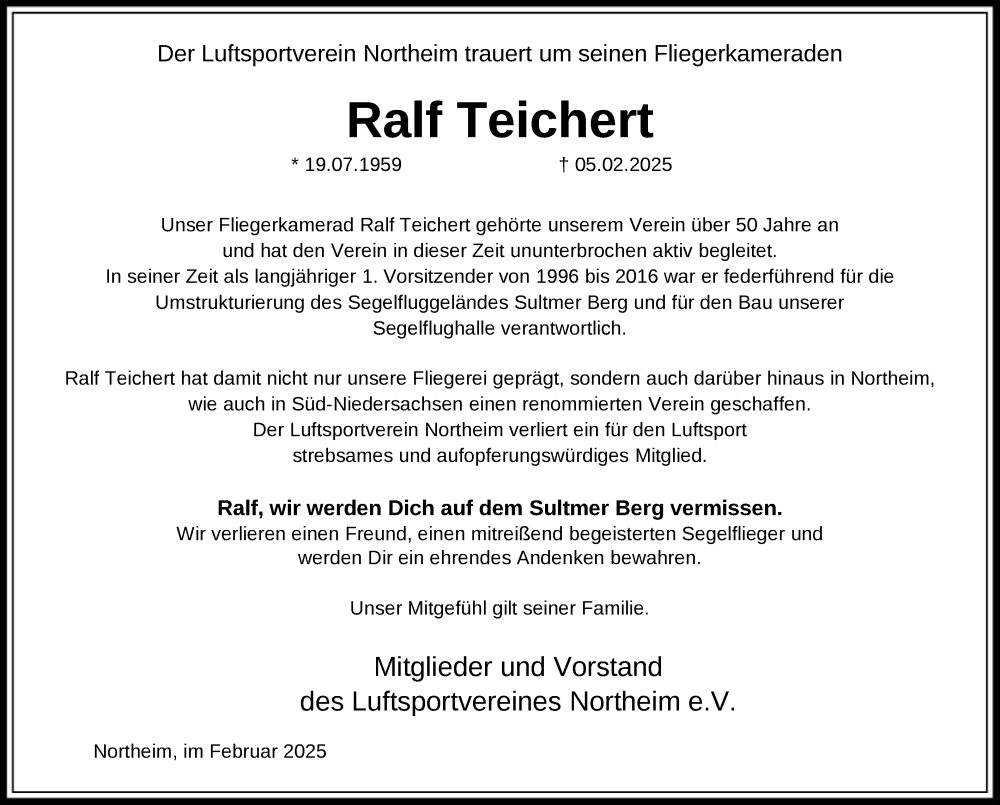  Traueranzeige für Ralf Teichert vom 15.02.2025 aus HNA