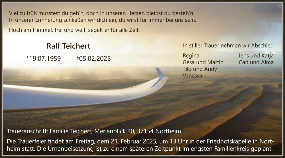  Traueranzeige für Ralf Teichert vom 15.02.2025 aus HNA