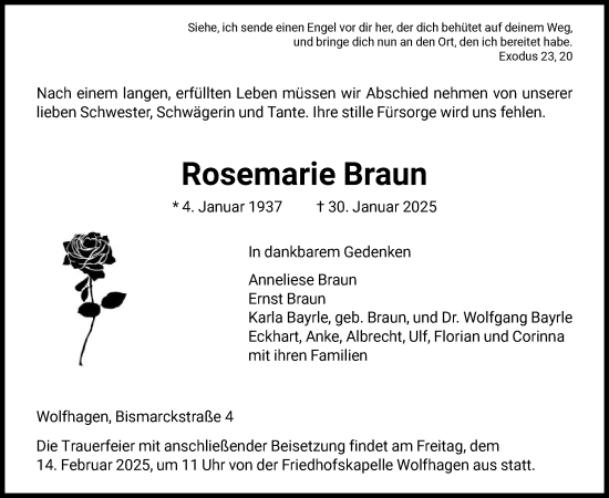 Traueranzeige von Rosemarie Braun von HNA