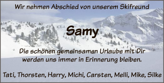 Traueranzeige von Samy  von HNA