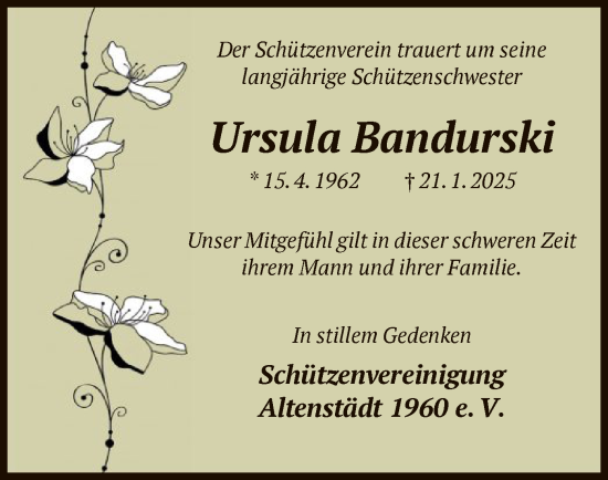 Traueranzeige von Ursula Bandurski von HNA
