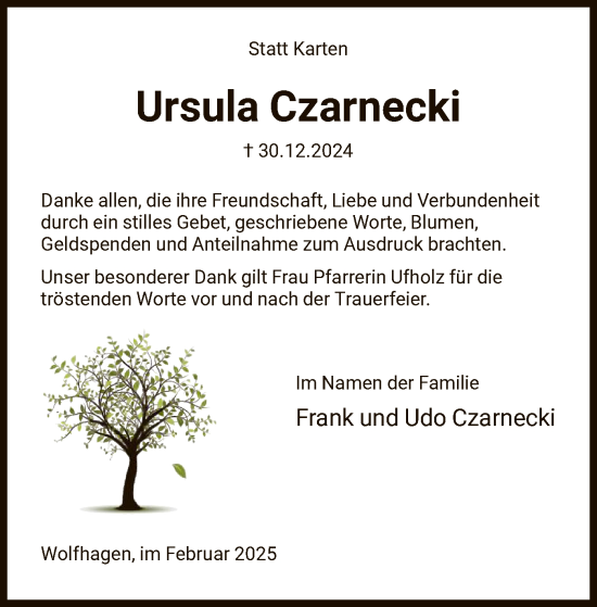 Traueranzeige von Ursula Czarnecki von HNA