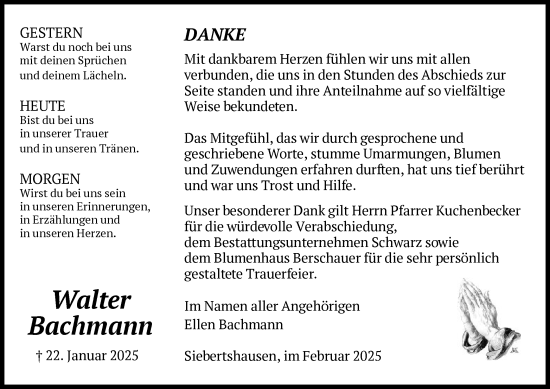 Traueranzeige von Walter Bachmann von HNAHNA