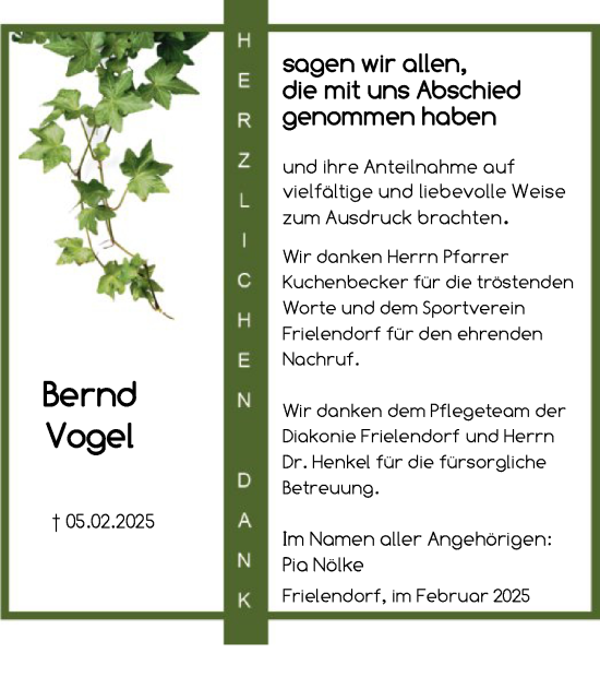 Traueranzeige von Bernd Vogel von HNA